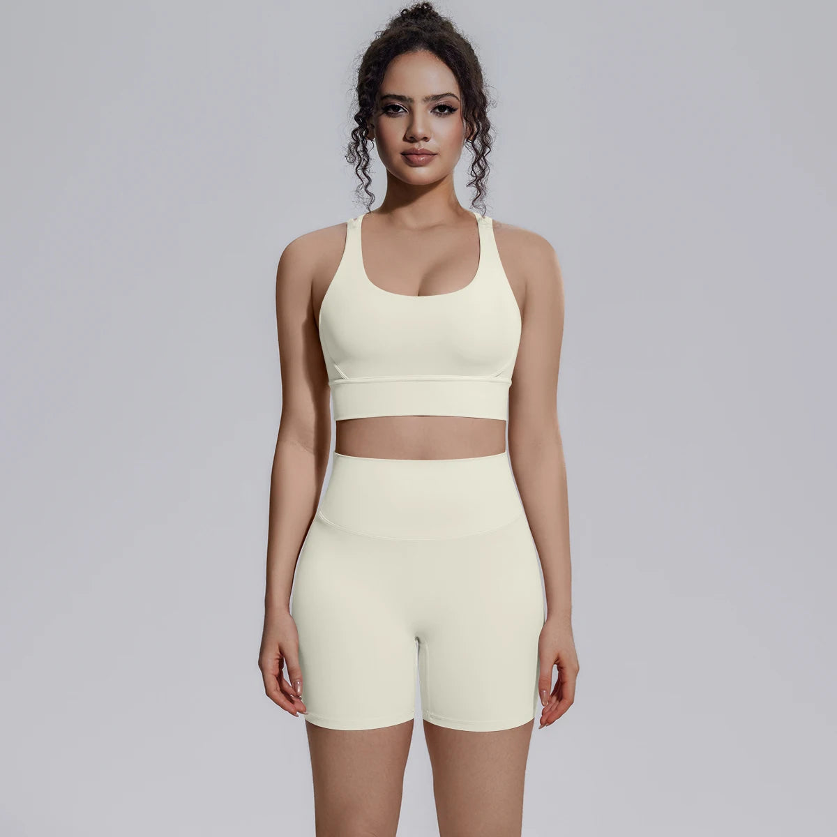 Seamless Yoga Set 2 Piece Women High Waist Leggings Shorts Sports Bra Fitness  Running Sportswear Workout Clothes