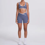 High Quality Cross High Waist Shorts Sports Yoga Bra Set Contrasting Sports Bra Tight Yoga Pants Two Piece Set for Ladies