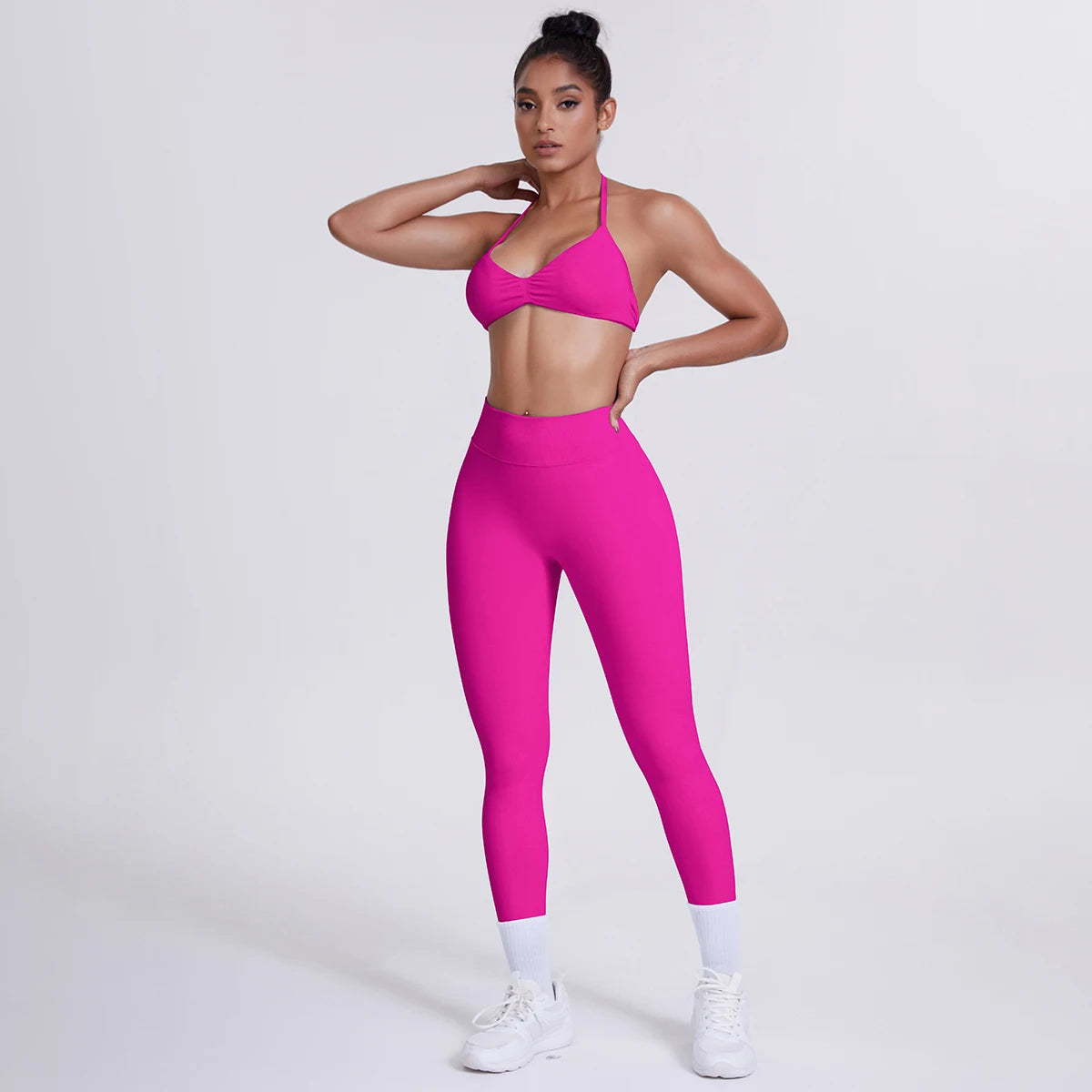 Women's Custom Front Logo Sports Bra Workout Leggings Set High Elastic Gym Fitness Seamless Breathable Eco-Friendly Lightweight
