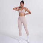 Women's Custom Front Logo Sports Bra Workout Leggings Set High Elastic Gym Fitness Seamless Breathable Eco-Friendly Lightweight