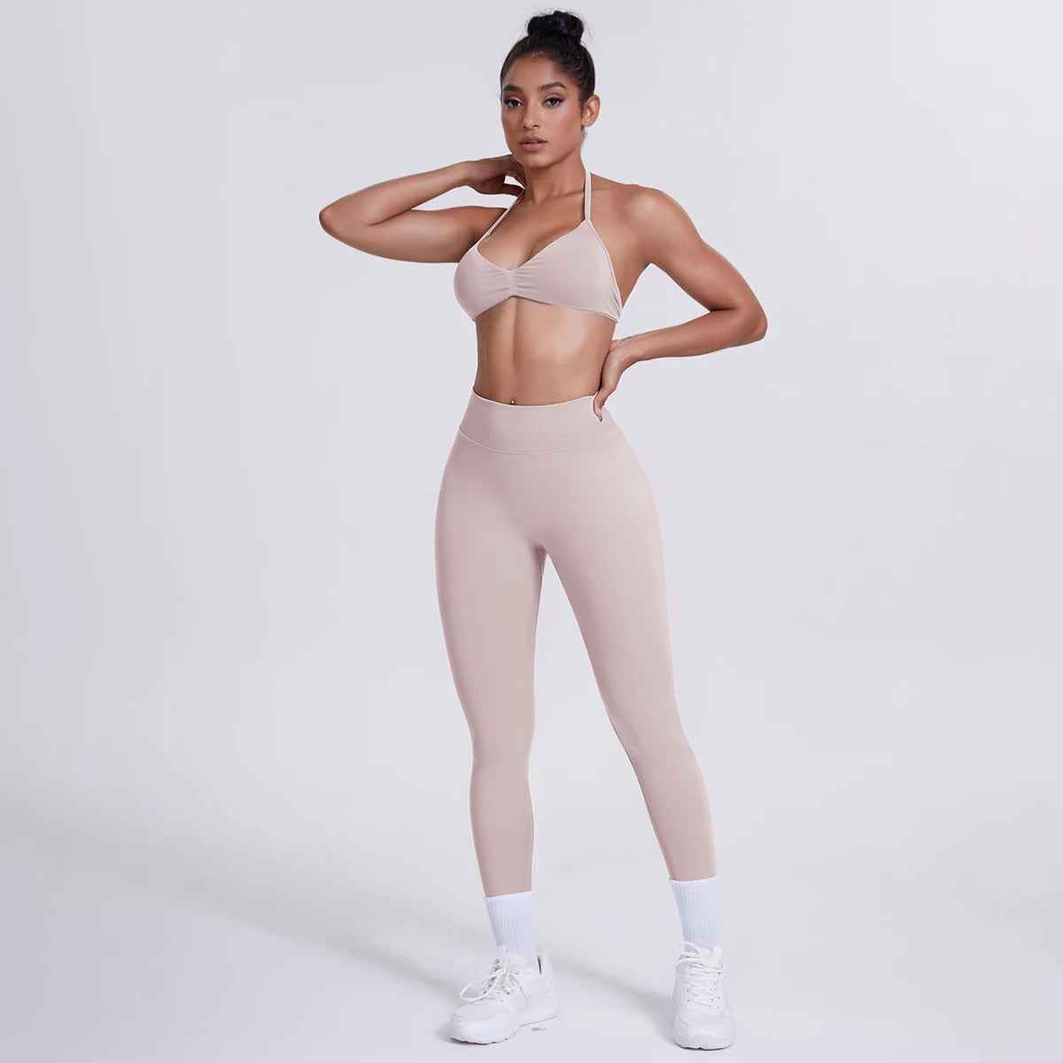 Women's Custom Front Logo Sports Bra Workout Leggings Set High Elastic Gym Fitness Seamless Breathable Eco-Friendly Lightweight