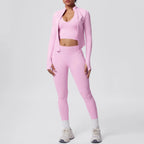 2026 Women's Seamless 3 Piece Yoga Set Breathable Quick Dry Tight Fit High Waist Full Zip up Workout Yoga Wear Gym Fitness Sets