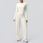 Custom Logo Premium High Stretch Long Sleeve Yoga Set Women Solid Color 2 Piece Gym Workout Activewear Sets