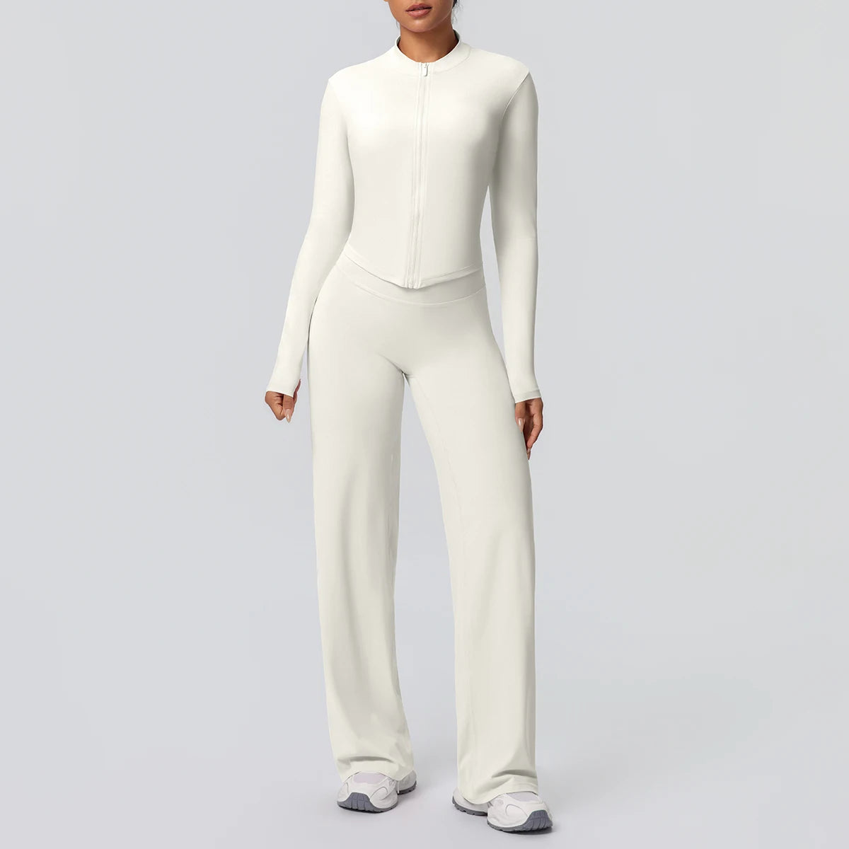 Custom Logo Premium High Stretch Long Sleeve Yoga Set Women Solid Color 2 Piece Gym Workout Activewear Sets