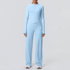 Custom Logo Premium High Stretch Long Sleeve Yoga Set Women Solid Color 2 Piece Gym Workout Activewear Sets