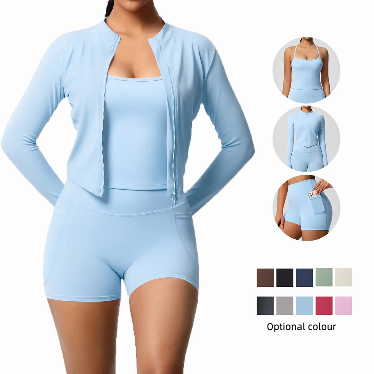 Wholesale Custom High Quality Women's Activewear Lightweight Breathable 3-Piece Yoga Set Long Sleeve Pants Butt Lift Casual Sets Imagen principal del producto