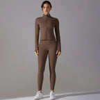 High Quality Women's Quick Dry Yoga Sports Suit Fashionable Slim Gym Fitness Zipper Track Leggings Breathable Lightweight Jacket