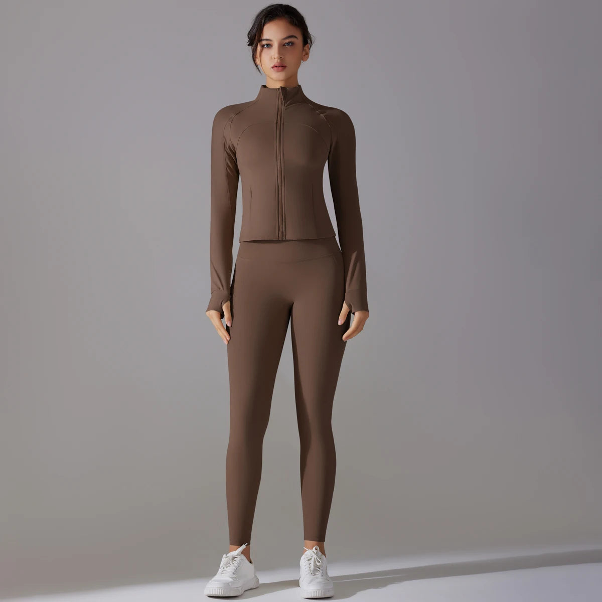 High Quality Women's Quick Dry Yoga Sports Suit Fashionable Slim Gym Fitness Zipper Track Leggings Breathable Lightweight Jacket