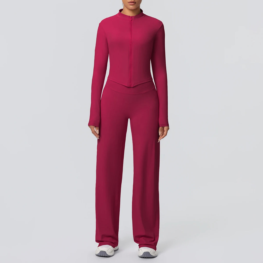 Custom Logo Premium High Stretch Long Sleeve Yoga Set Women Solid Color 2 Piece Gym Workout Activewear Sets