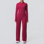 Custom Logo Premium High Stretch Long Sleeve Yoga Set Women Solid Color 2 Piece Gym Workout Activewear Sets