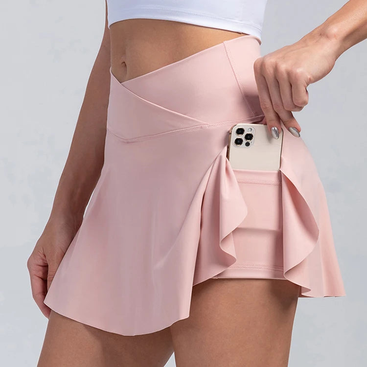 Free Logo Plus Size S-2XL 10 Colors Workout Skorts V Waist Quick Dry Skirts Shorts Tennis Badminton Skorts Imagen principal del producto