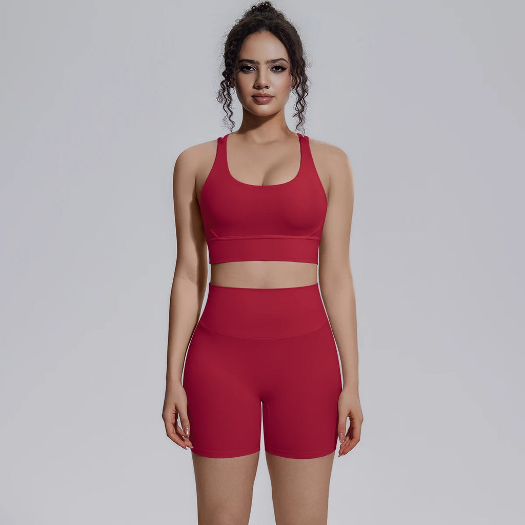 Seamless Yoga Set 2 Piece Women High Waist Leggings Shorts Sports Bra Fitness  Running Sportswear Workout Clothes