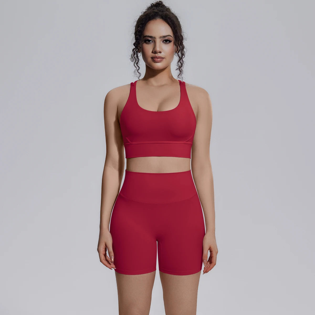 Seamless Yoga Set 2 Piece Women High Waist Leggings Shorts Sports Bra Fitness  Running Sportswear Workout Clothes