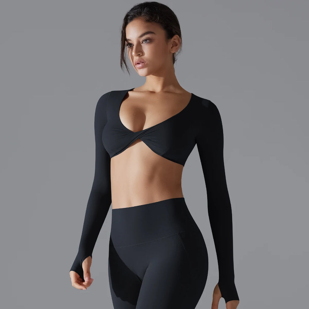 Custom Logo Yoga Short Long Sleeve Crop Tank Women Running Fitness Yoga Wear Top Sports Bra