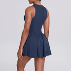 Women's High Quality Sleeveless Tennis Dress with Zippered Skirt Outdoor Running and Sliding Straps