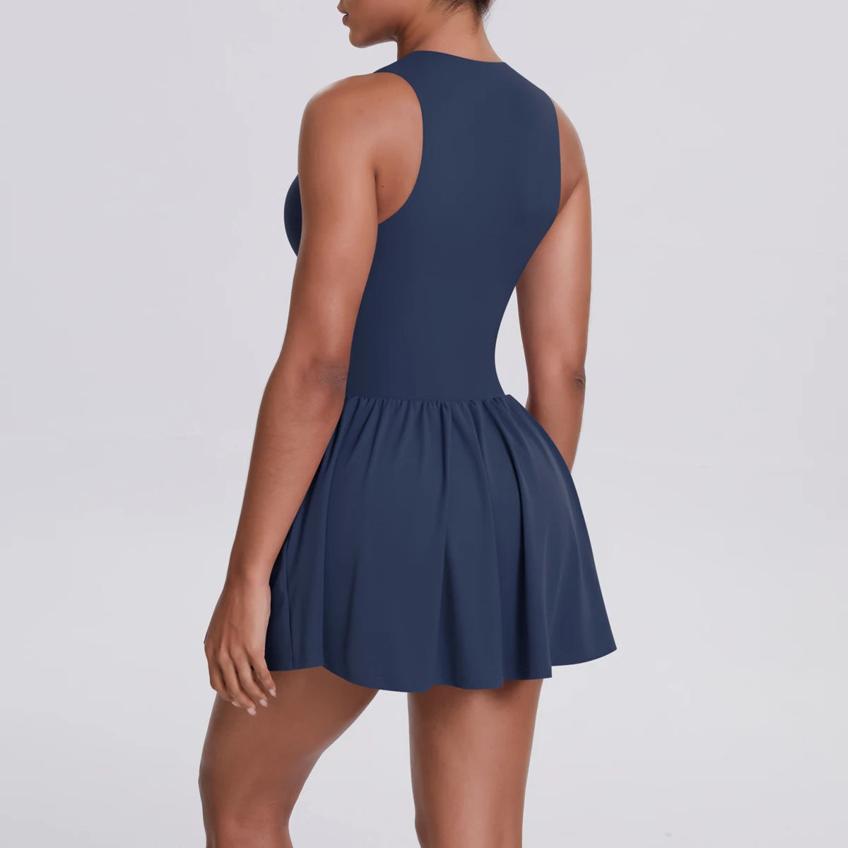 Women's High Quality Sleeveless Tennis Dress with Zippered Skirt Outdoor Running and Sliding Straps