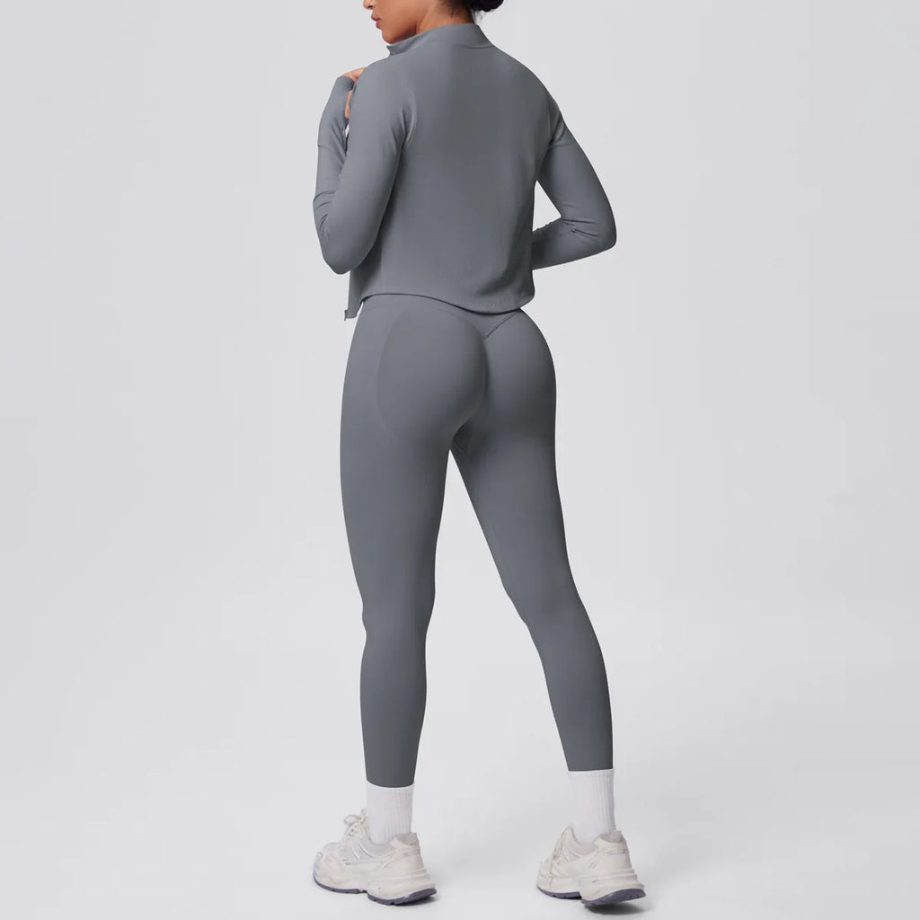 2026 Women's Seamless 3 Piece Yoga Set Breathable Quick Dry Tight Fit High Waist Full Zip up Workout Yoga Wear Gym Fitness Sets