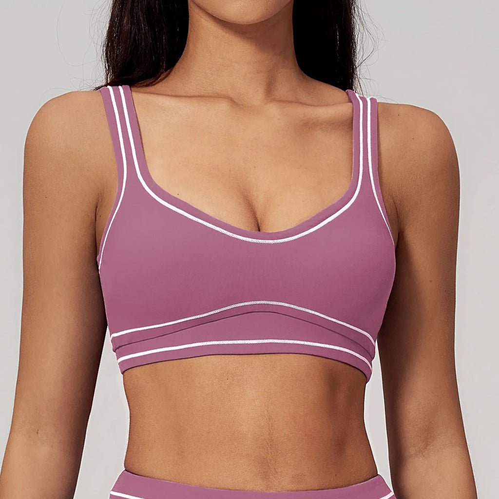 Brushed Yoga Bra Women Naked Feeling Color Block Sports Bra Padded Shockproof Fitness Workout Bra