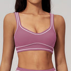 Brushed Yoga Bra Women Naked Feeling Color Block Sports Bra Padded Shockproof Fitness Workout Bra