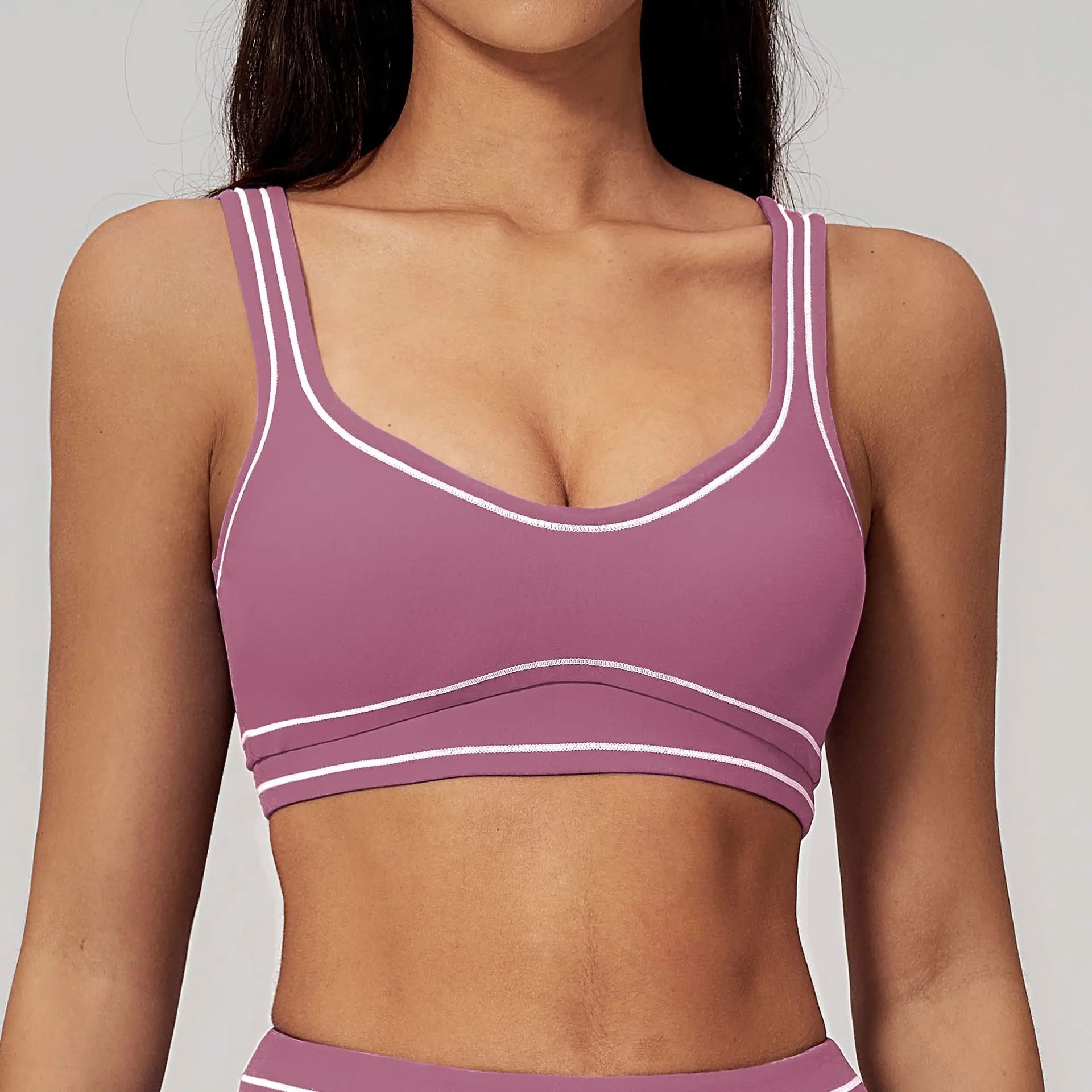Brushed Yoga Bra Women Naked Feeling Color Block Sports Bra Padded Shockproof Fitness Workout Bra
