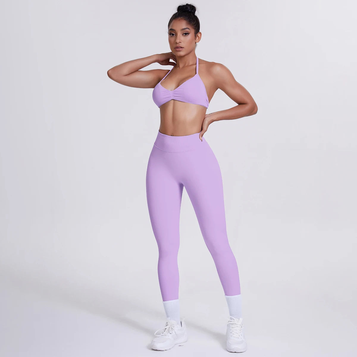 Women's Custom Front Logo Sports Bra Workout Leggings Set High Elastic Gym Fitness Seamless Breathable Eco-Friendly Lightweight