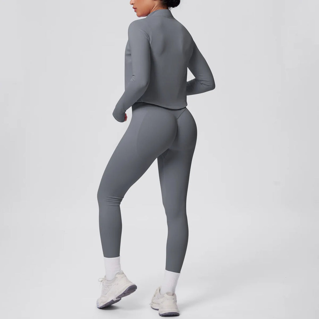 2026 Women's Seamless 3 Piece Yoga Set Breathable Quick Dry Tight Fit High Waist Full Zip up Workout Yoga Wear Gym Fitness Sets