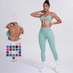 Women's Custom Front Logo Sports Bra Workout Leggings Set High Elastic Gym Fitness Seamless Breathable Eco-Friendly Lightweight