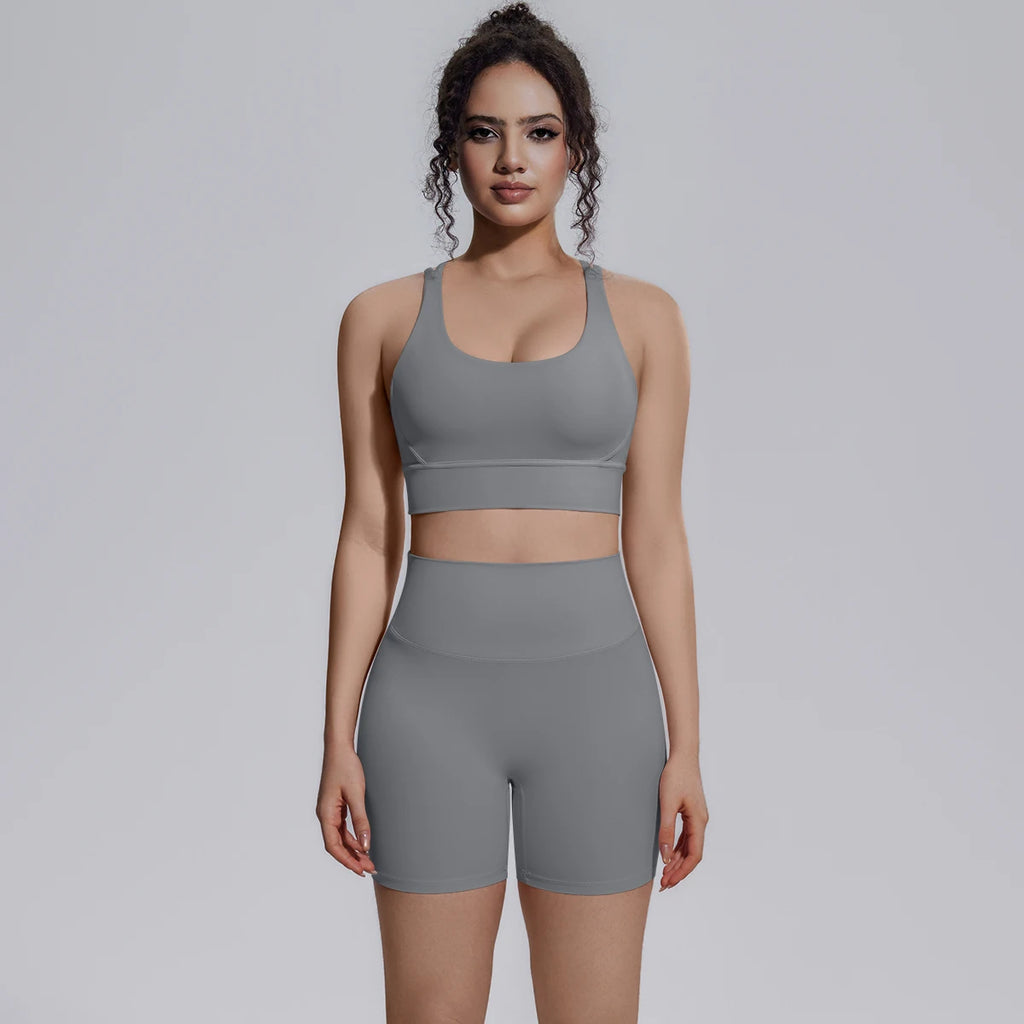 Seamless Yoga Set 2 Piece Women High Waist Leggings Shorts Sports Bra Fitness  Running Sportswear Workout Clothes
