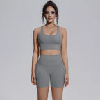 Seamless Yoga Set 2 Piece Women High Waist Leggings Shorts Sports Bra Fitness  Running Sportswear Workout Clothes