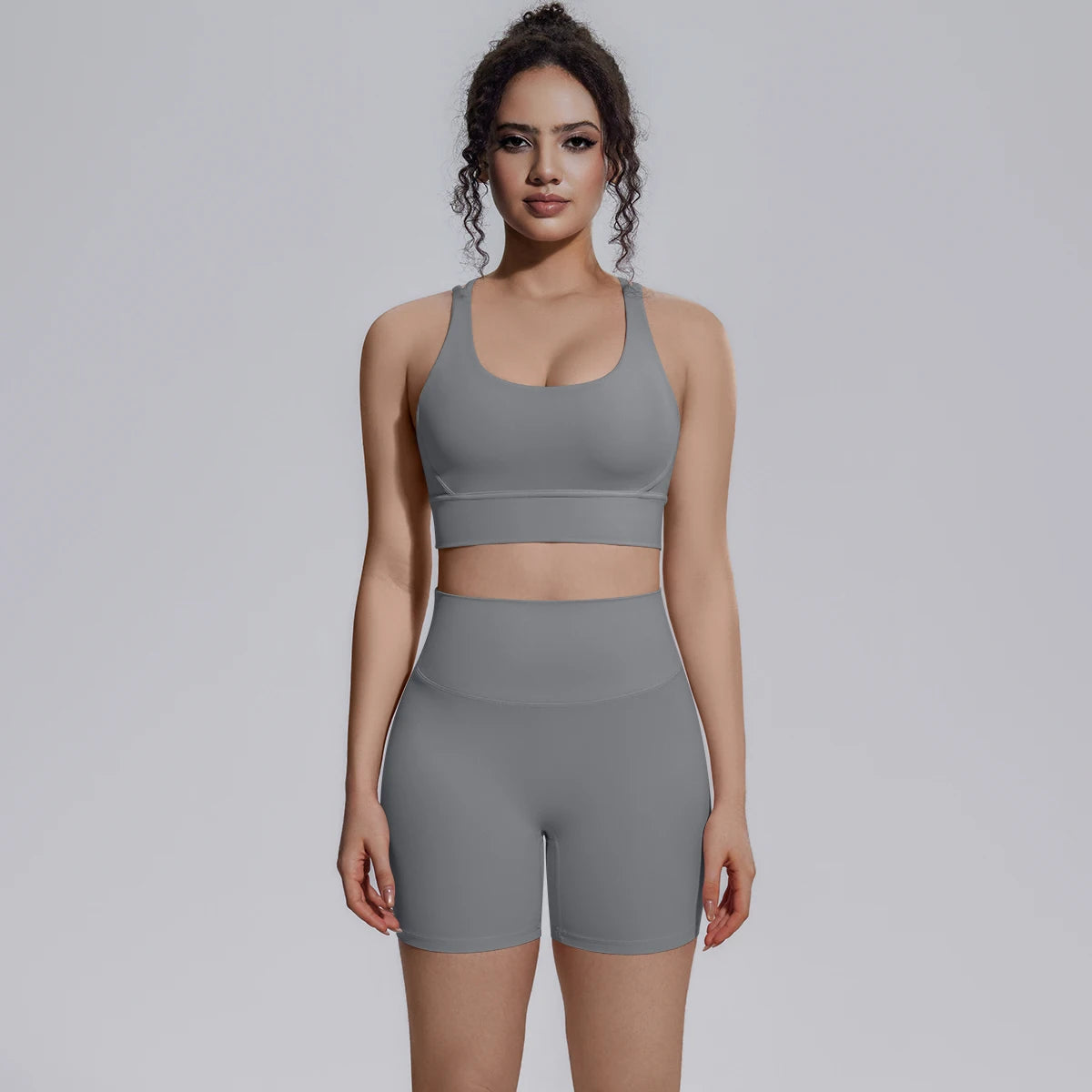 Seamless Yoga Set 2 Piece Women High Waist Leggings Shorts Sports Bra Fitness  Running Sportswear Workout Clothes