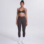 Women's Custom Front Logo Sports Bra Workout Leggings Set High Elastic Gym Fitness Seamless Breathable Eco-Friendly Lightweight