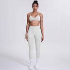 Women's Custom Front Logo Sports Bra Workout Leggings Set High Elastic Gym Fitness Seamless Breathable Eco-Friendly Lightweight