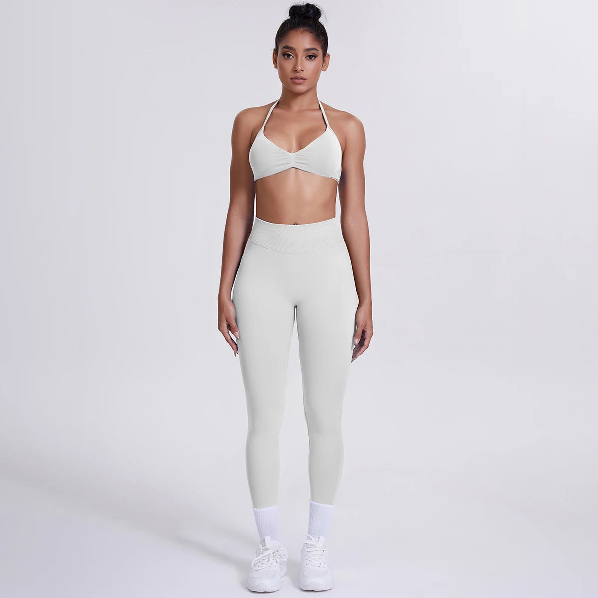 Women's Custom Front Logo Sports Bra Workout Leggings Set High Elastic Gym Fitness Seamless Breathable Eco-Friendly Lightweight