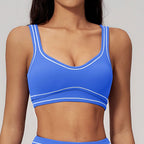 Brushed Yoga Bra Women Naked Feeling Color Block Sports Bra Padded Shockproof Fitness Workout Bra