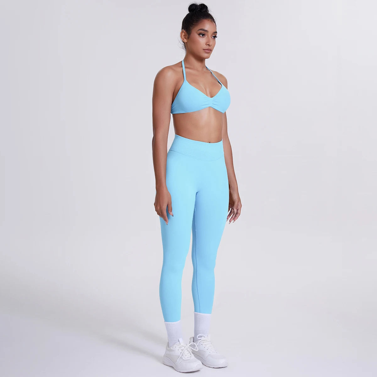 Women's Custom Front Logo Sports Bra Workout Leggings Set High Elastic Gym Fitness Seamless Breathable Eco-Friendly Lightweight