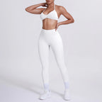 Women's Custom Front Logo Sports Bra Workout Leggings Set High Elastic Gym Fitness Seamless Breathable Eco-Friendly Lightweight