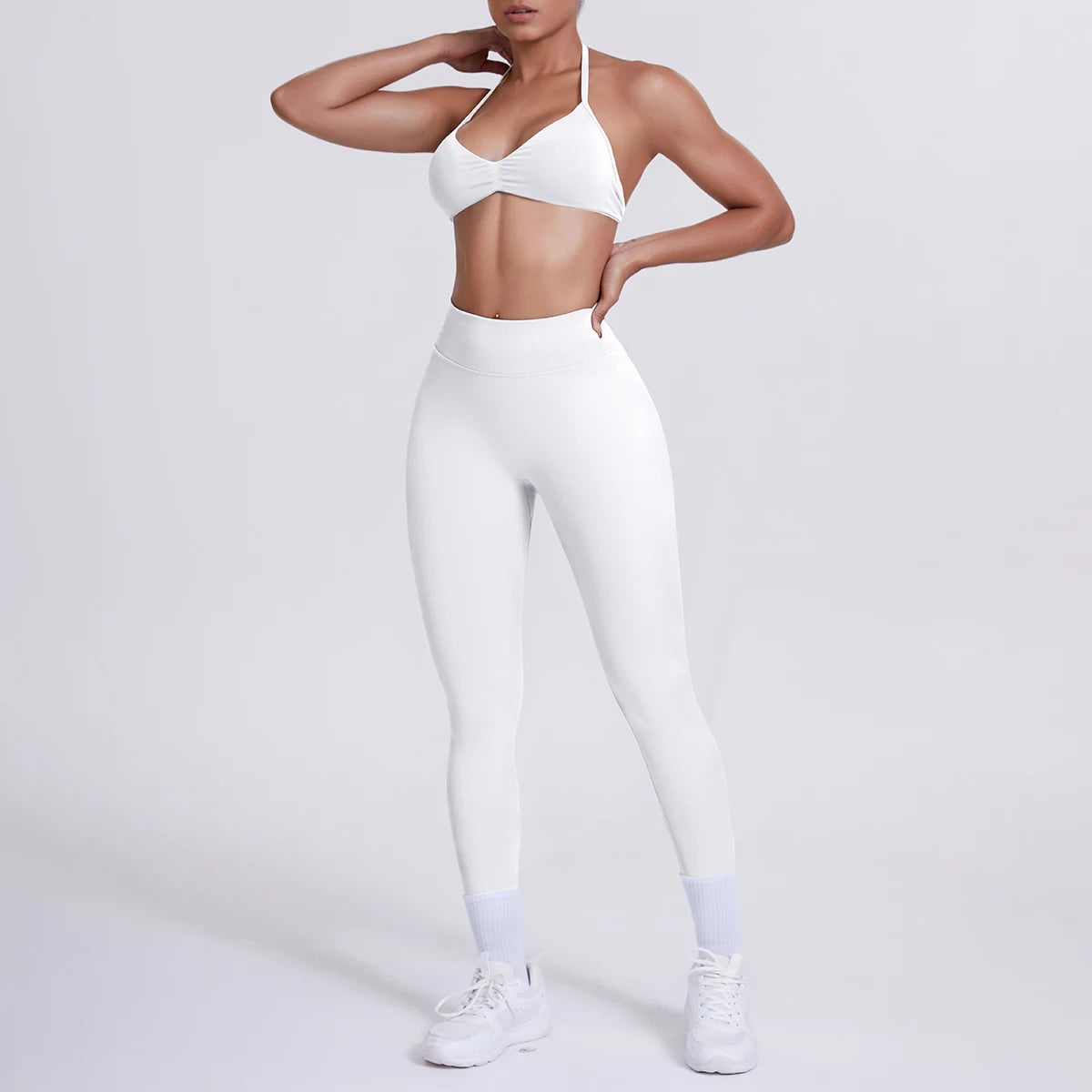 Women's Custom Front Logo Sports Bra Workout Leggings Set High Elastic Gym Fitness Seamless Breathable Eco-Friendly Lightweight