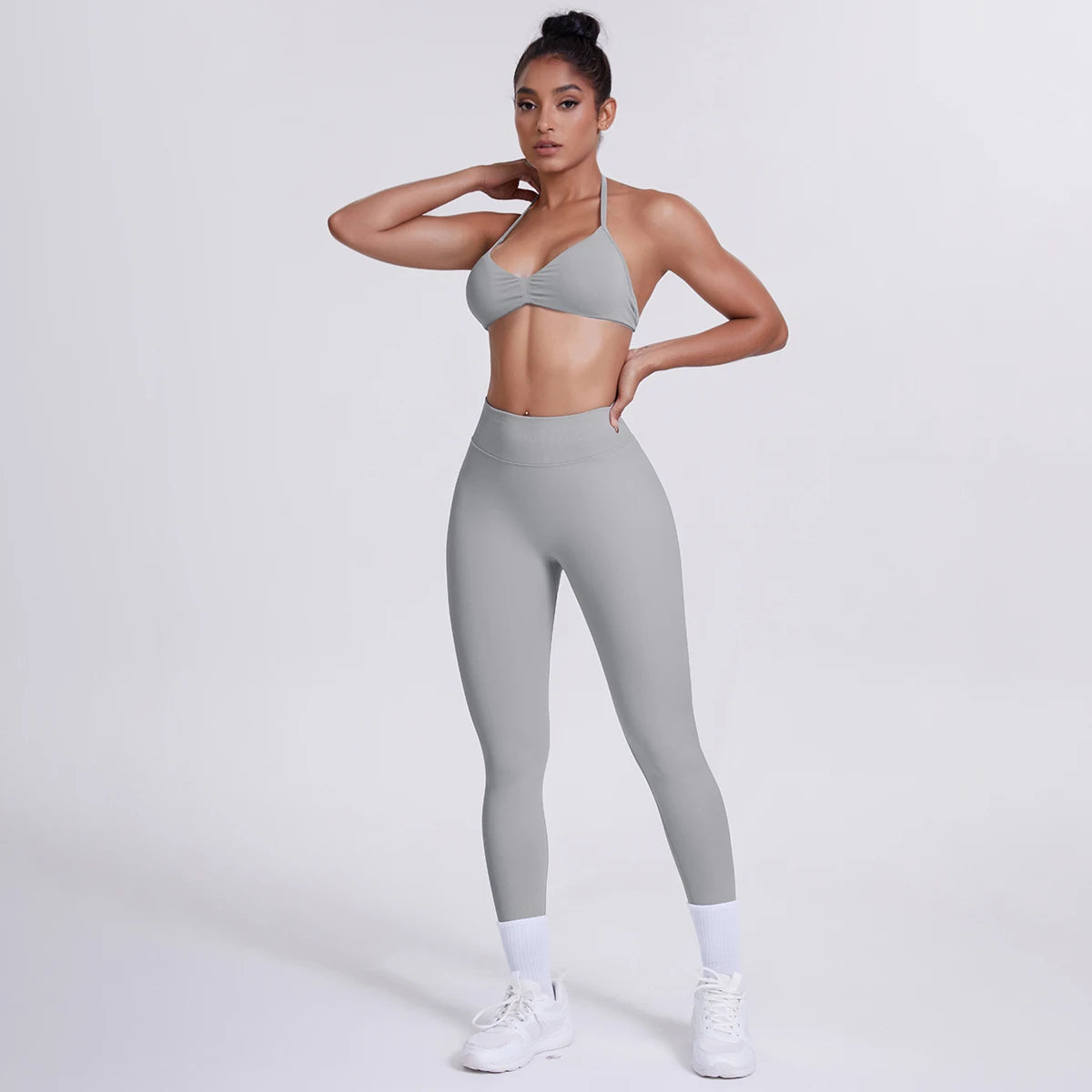 Women's Custom Front Logo Sports Bra Workout Leggings Set High Elastic Gym Fitness Seamless Breathable Eco-Friendly Lightweight