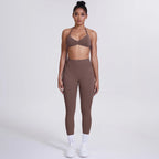 Women's Custom Front Logo Sports Bra Workout Leggings Set High Elastic Gym Fitness Seamless Breathable Eco-Friendly Lightweight