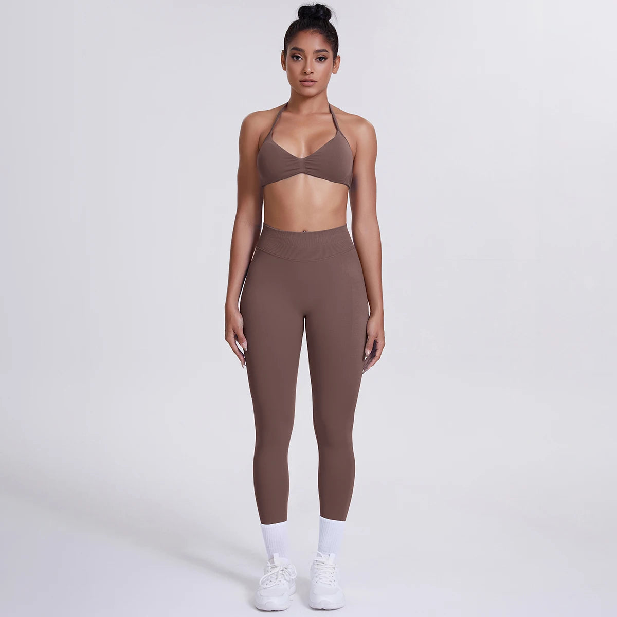 Women's Custom Front Logo Sports Bra Workout Leggings Set High Elastic Gym Fitness Seamless Breathable Eco-Friendly Lightweight