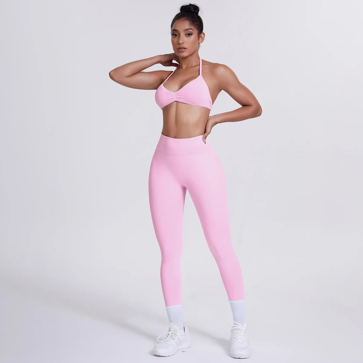 Women's Custom Front Logo Sports Bra Workout Leggings Set High Elastic Gym Fitness Seamless Breathable Eco-Friendly Lightweight