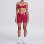 High Quality Cross High Waist Shorts Sports Yoga Bra Set Contrasting Sports Bra Tight Yoga Pants Two Piece Set for Ladies