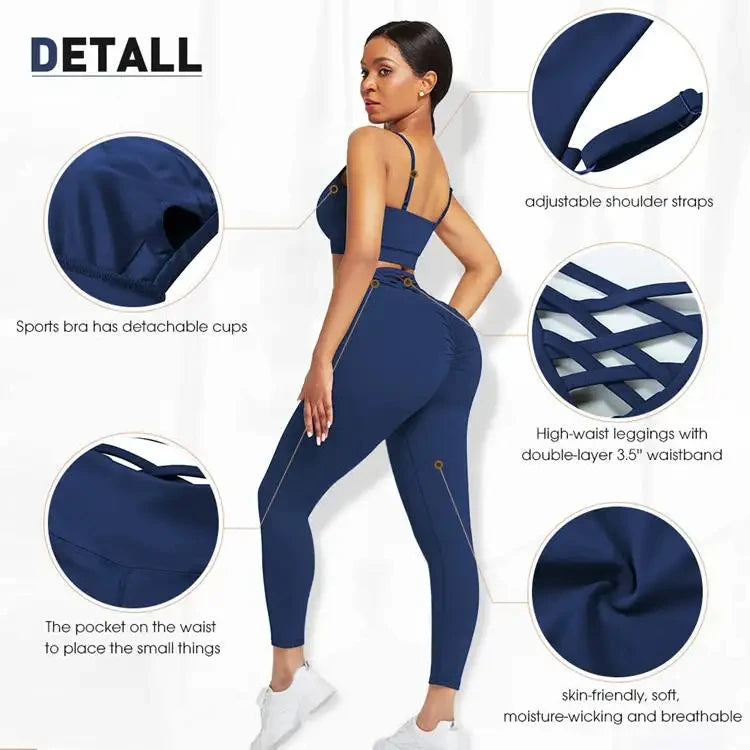 Custom Logo Women 3 Pieces Gym Training Set Power Flex Polyester Workout Suit Yoga Fitness Sport Active Wear Imagen secundaria del producto