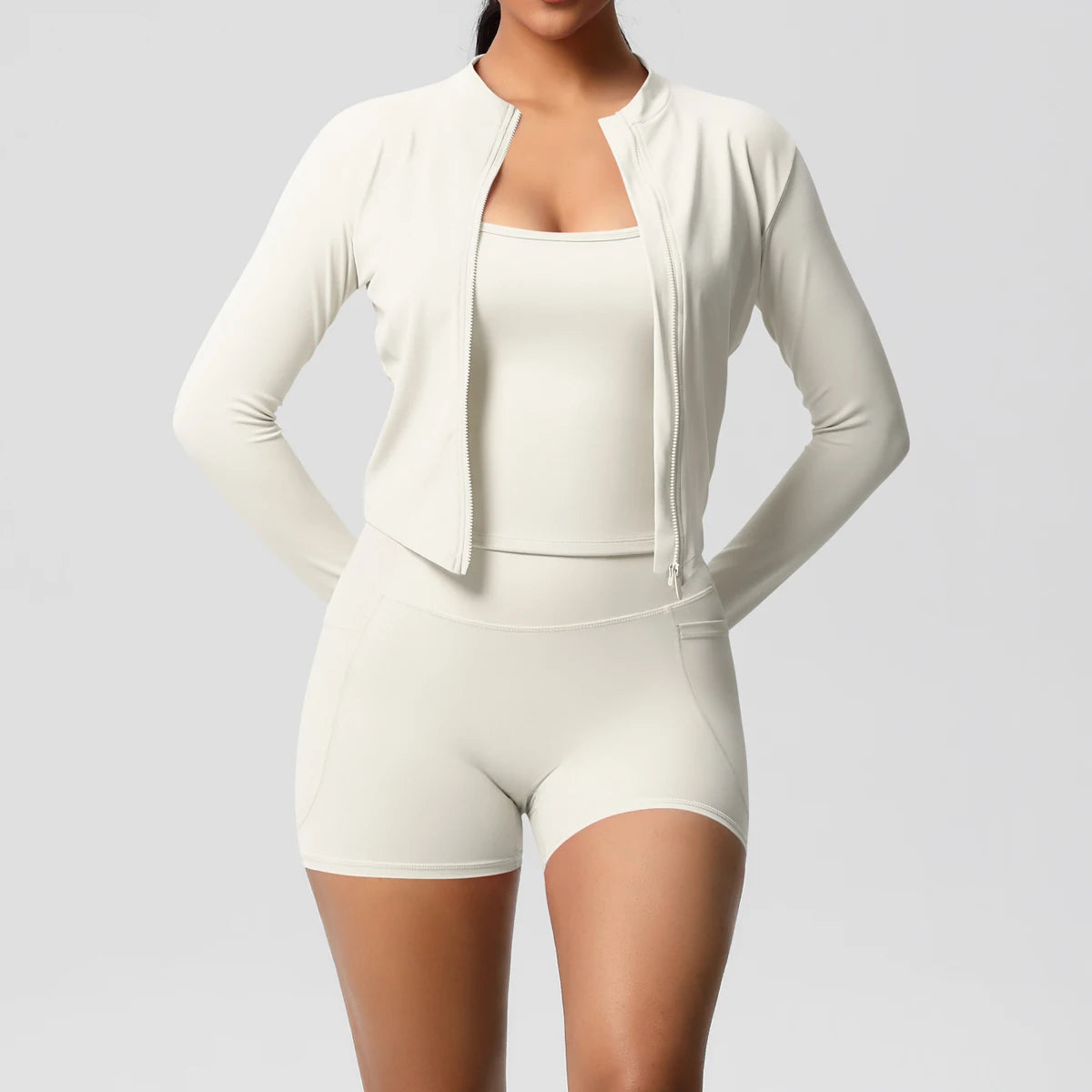 Wholesale Custom High Quality Women's Activewear Lightweight Breathable 3-Piece Yoga Set Long Sleeve Pants Butt Lift Casual Sets