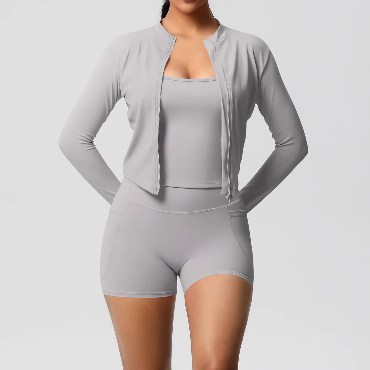 Wholesale Custom High Quality Women's Activewear Lightweight Breathable 3-Piece Yoga Set Long Sleeve Pants Butt Lift Casual Sets