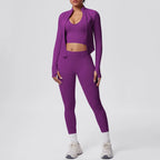 2026 Women's Seamless 3 Piece Yoga Set Breathable Quick Dry Tight Fit High Waist Full Zip up Workout Yoga Wear Gym Fitness Sets