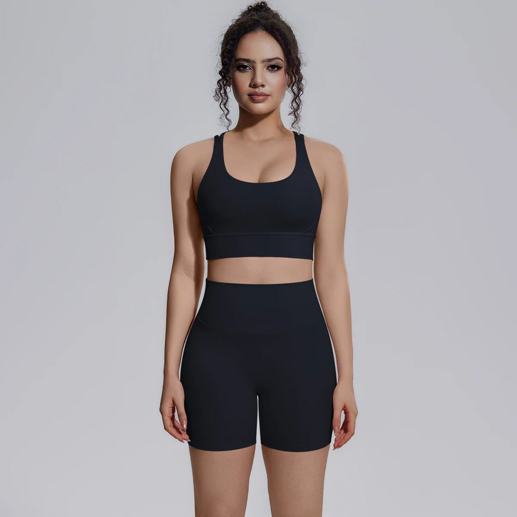 Seamless Yoga Set 2 Piece Women High Waist Leggings Shorts Sports Bra Fitness  Running Sportswear Workout Clothes