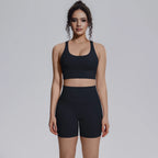 Seamless Yoga Set 2 Piece Women High Waist Leggings Shorts Sports Bra Fitness  Running Sportswear Workout Clothes