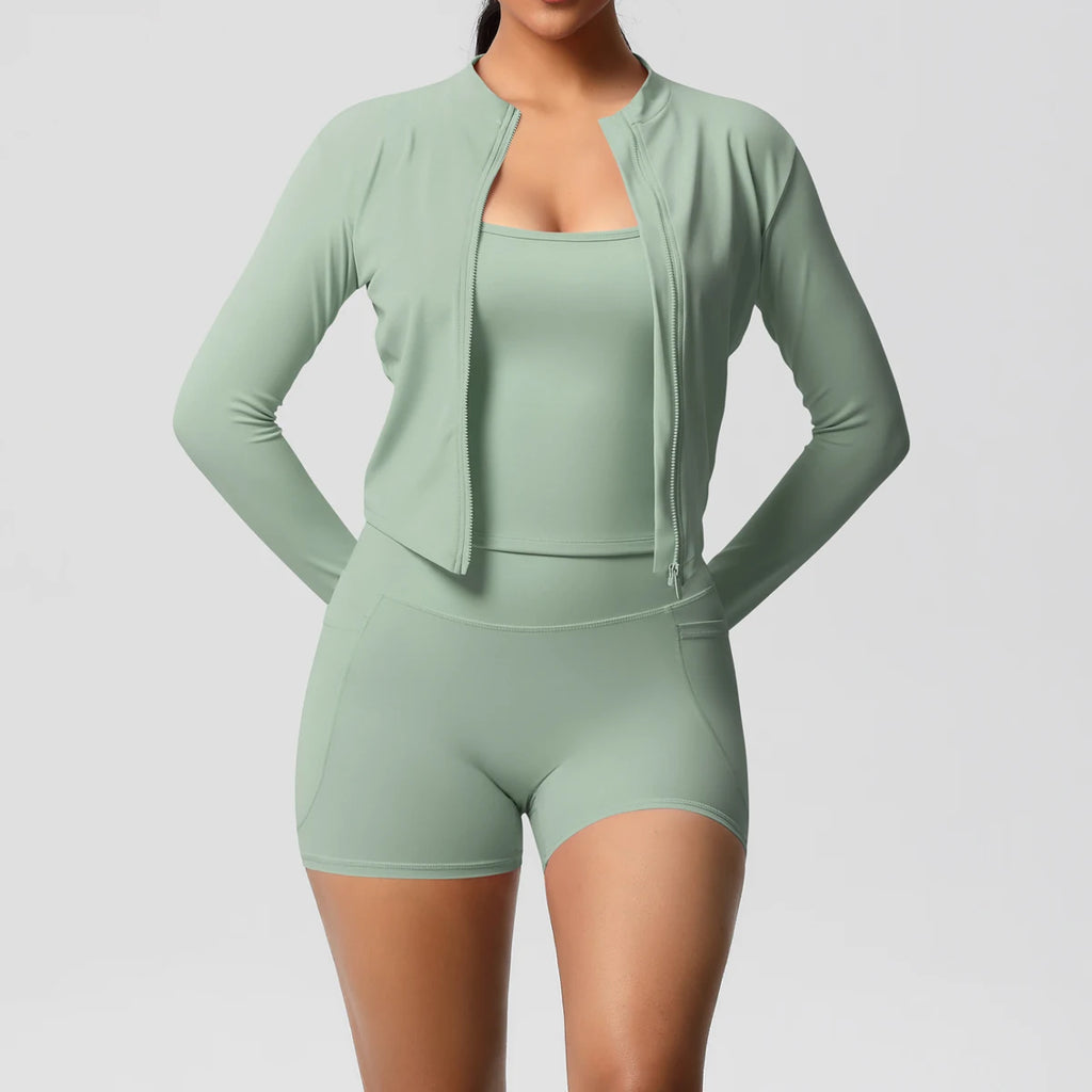 Wholesale Custom High Quality Women's Activewear Lightweight Breathable 3-Piece Yoga Set Long Sleeve Pants Butt Lift Casual Sets