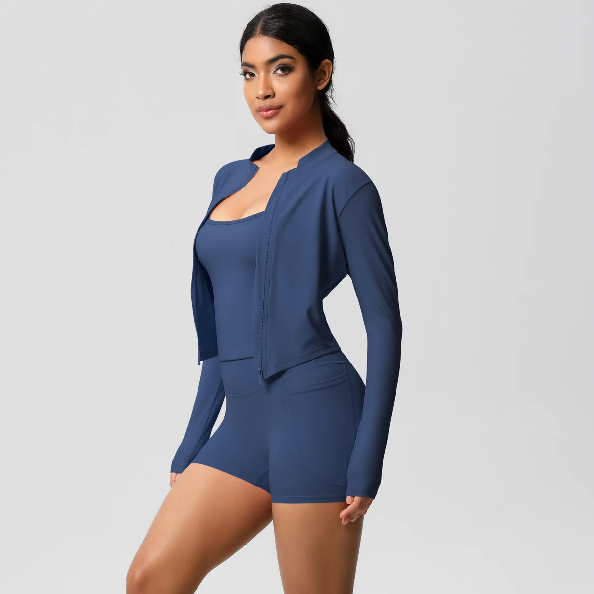 Wholesale Custom High Quality Women's Activewear Lightweight Breathable 3-Piece Yoga Set Long Sleeve Pants Butt Lift Casual Sets